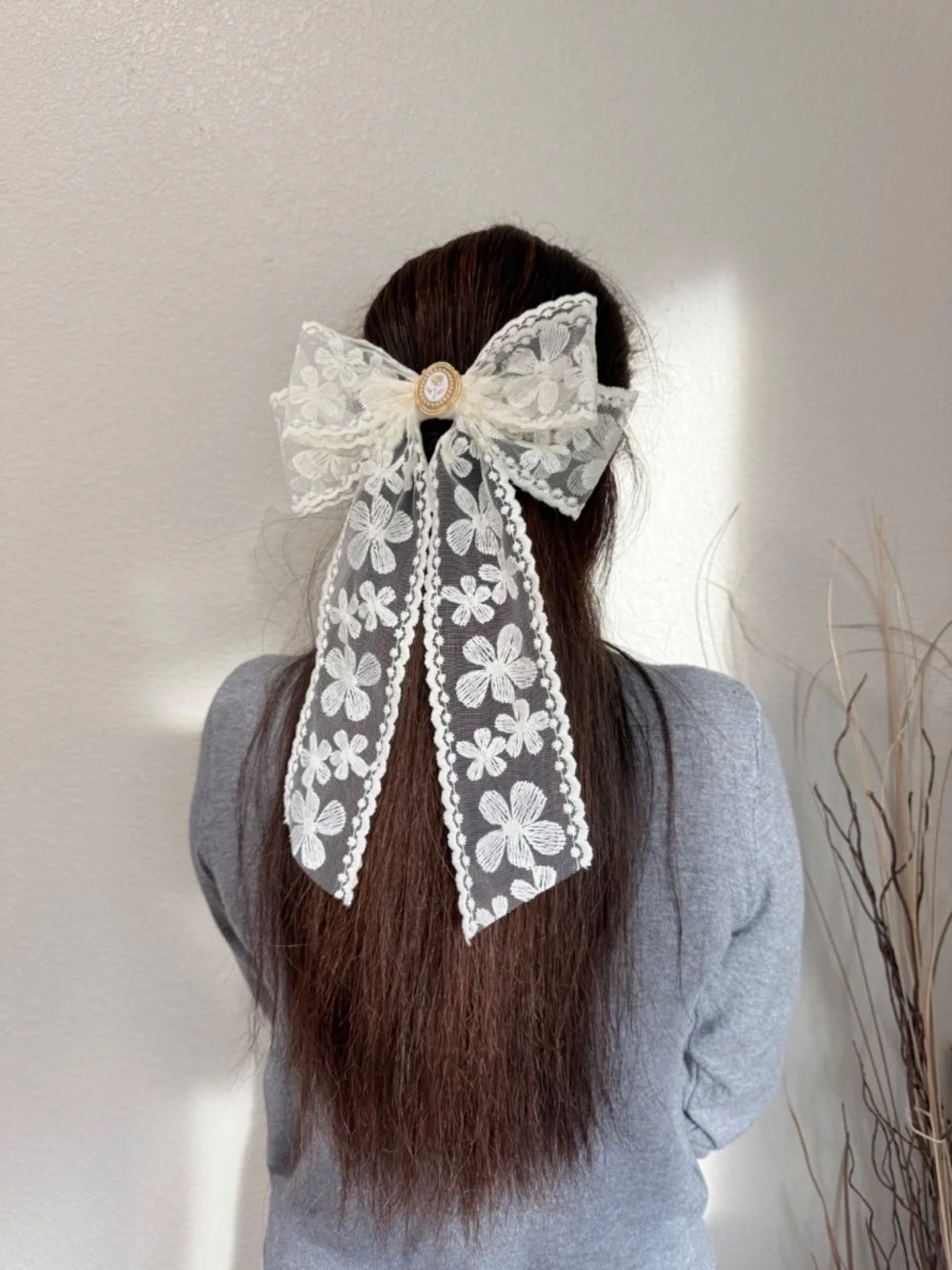Ivory Lace Floral Hair Bow  Elegant Bridal Wedding hair Clip